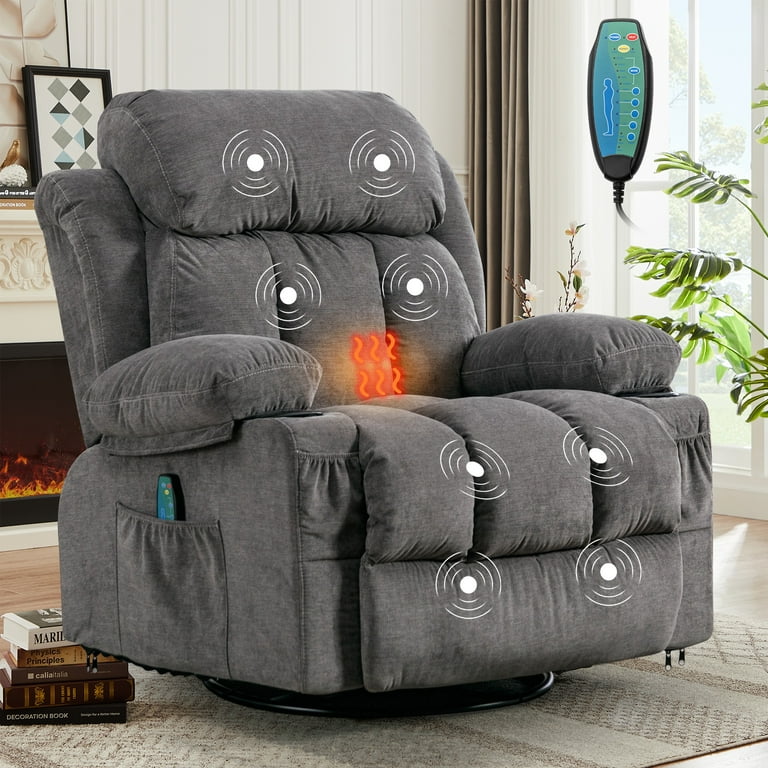 uhomepro Massage Swivel Rocker Recliner Chair with Heat and Vibration Manual Rocking Recliner Chair for Living Room Flannel Velvet Lounge Chair with