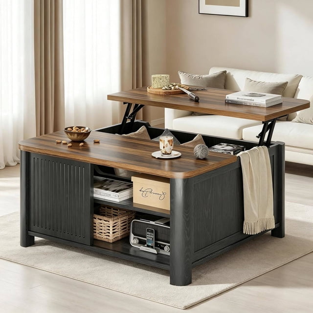 Lift Coffee Table with Storage, Square Coffee Table with Large Hidden ...