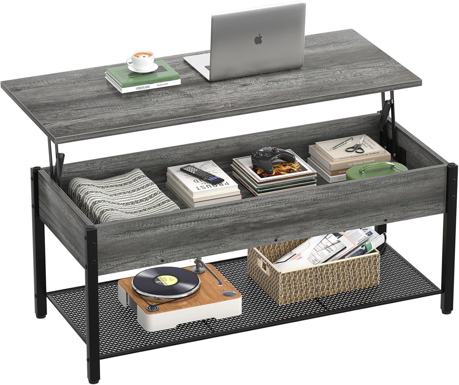 Lift Compartment Lift Coffee Table with Storage Shelf and Compartment, Modern Lift Table ...
