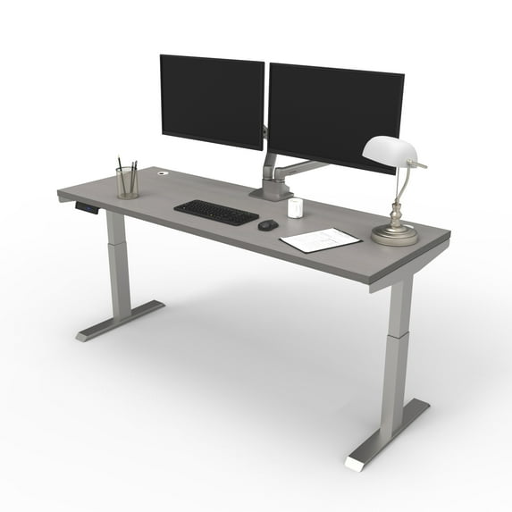 Lift it Electric Height Adjustable Desk, 66"x24" for Office or Home, Dual Motor, 4 Memory/USB Charging Control, Brushed Silver Frame and Grey Twill Top