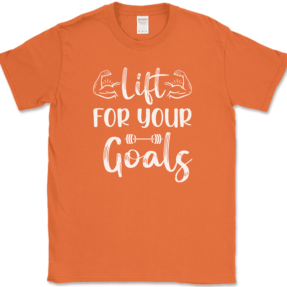 Lift For Your Goals T-Shirt Funny Gym Fitness Lifting Workout Text Tee - Orange, 5XL