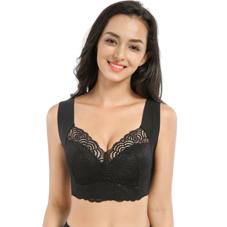 Lift Full-Figure Seamless Lace Cut-Out Bra Comfortable and Breathable  Without Restraint Black 38/85d 