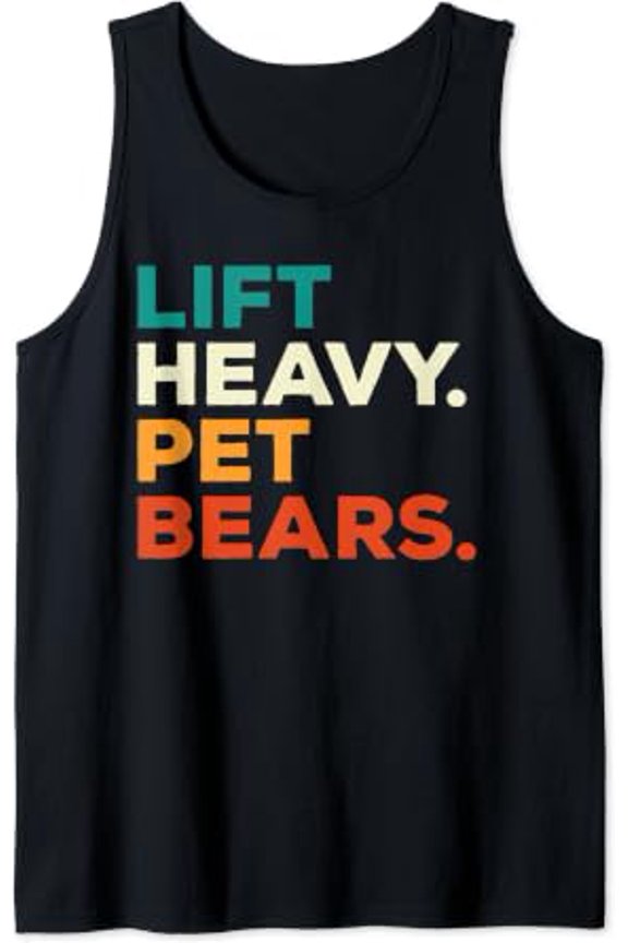Lift Heavy Pet Bears Playful Gym Workout Weight Lifter Retro Tank Top Size S-3XL