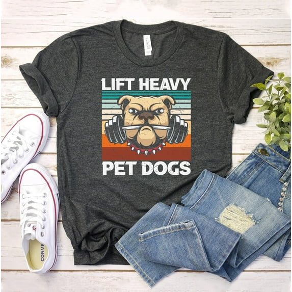 Lift Heavy Pet Dogs T-shirt Animal Lover Shirt Retro Gift Tee Top Workout Funny Fitness Drink Coffee - Lifting T-shirt Men's Women's Dog Bodybuilding