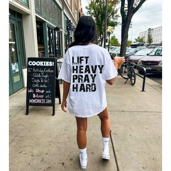 Lift Heavy Pray Hard Tshirt,Christian Themed Shirt, Trendy Christ Gym Buddy Tee, Gift For Christian Bff,,C576