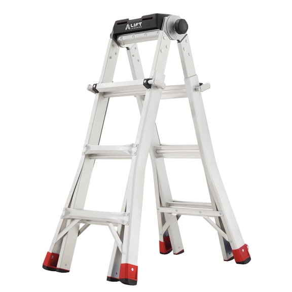 Lift Ladders 15 Foot Multi-Position Aluminum Step Ladder, 300 lb Capacity, Silver