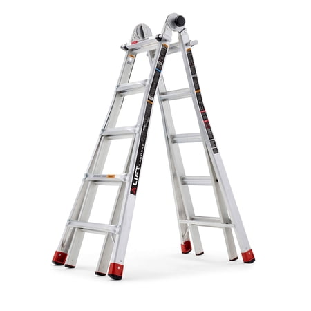 Lift Ladders 22’ Reach 5 in 1 Multi Position Aluminum Step Ladder, Silver