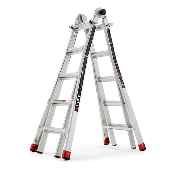 Lift Ladders 22’ Reach 5 in 1 Multi Position Aluminum Step Ladder, Silver