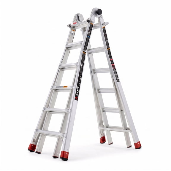Lift Ladders 26 Foot Multi Position Aluminum Step Ladder, 375 lb Capacity, Silver