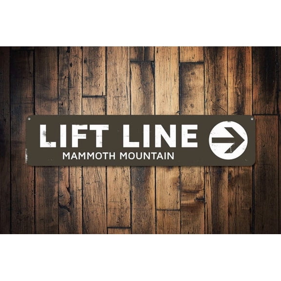 Lift Line Arrow Sign Mountain Location Name Gift Custom Lodge Cabin Decor Metal Skiing Sign - Ski Lift Sign - Size: 16 x 4 Inches