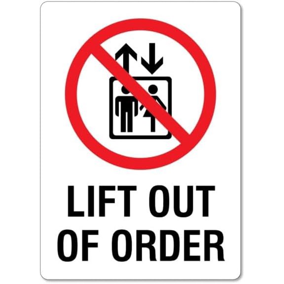 Lift Out Of Order - Notice Sign Metal Sign 8 x 12 Inches \u2013 Clear Signage for Walls, Fences