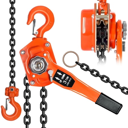 Lift & Position Heavy Loads Up to 3 Tons – 10FT Come Along Winch, G80 Chain, Double-Pawl Brake, 360° Swivel Hook for Garage, Factory, Rigging