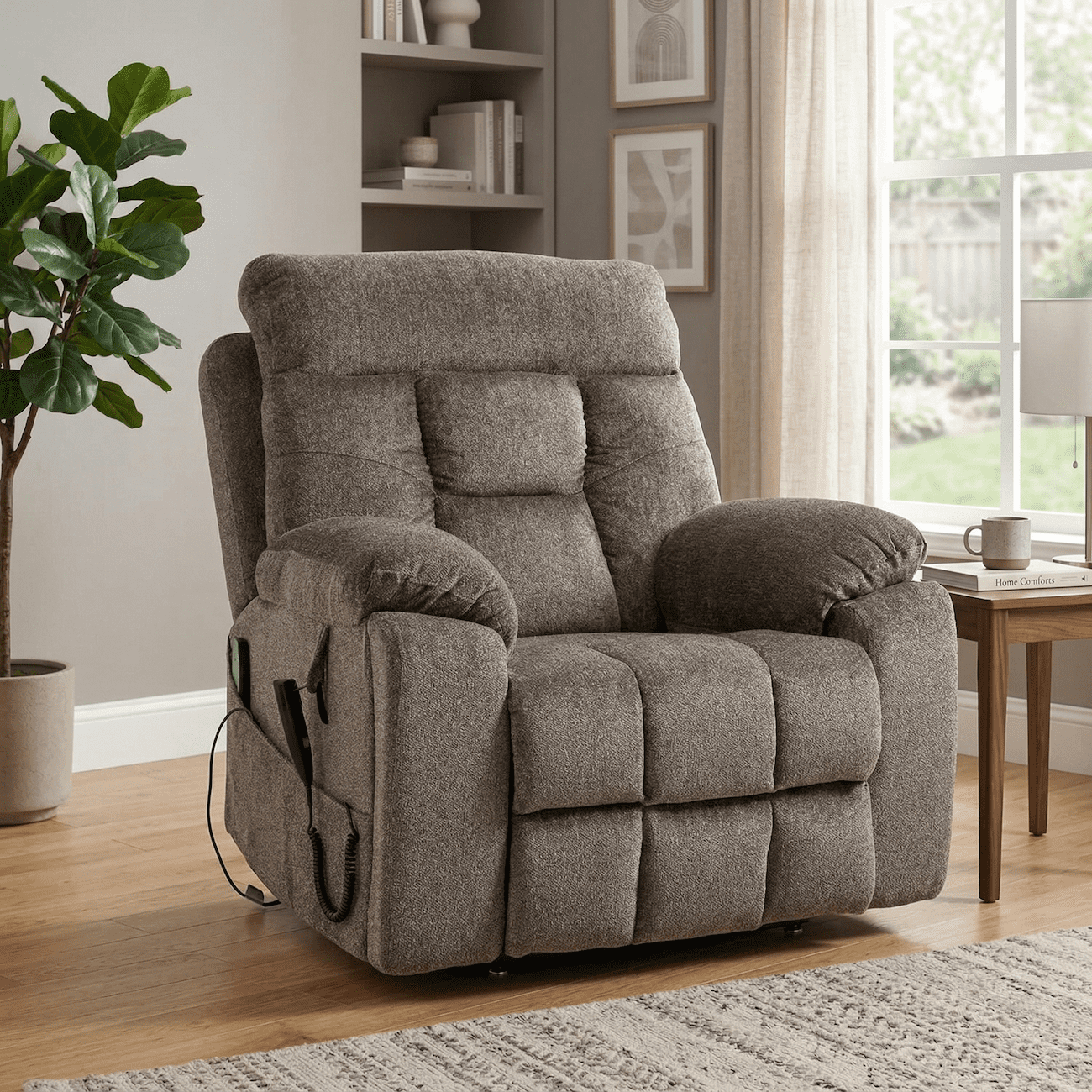 Lift Recliner Chair with Dual Motor, Oversized Power Lift Recliner for Elderly, Heat and Massage, 26" Wide Seat Big and Tall Recliner, 180° Lay Flat Electric Chair, 400 LBS, Brown
