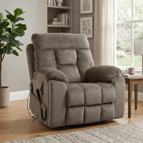 Lift Recliner Chair with Dual Motor, Oversized Power Lift Recliner for Elderly, Heat and Massage, 26" Wide Seat Big and Tall Recliner, 180 Lay Flat Electric Chair, 400 LBS, Brown
