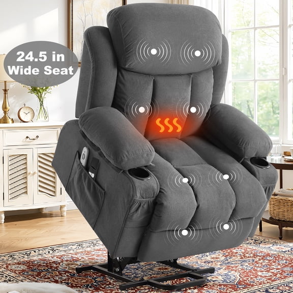 Legahome Power Lift Recliner Chair for Elderly, Oversized Lift Chair with Massage and Heat, 24.5" Wide Electric Massage Recliner for Senior, 160° Power Recliner Chair for Living Room, 350 lbs, Gray