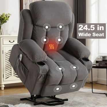 Lift Recliner Chair for Elderly, 24.5 in Wide Large Power Lift Chair Recliner for Elderly, Electric Lift Recliner for Living Room with Heat and Massage, Cup Holders and Side Pocket, Gray