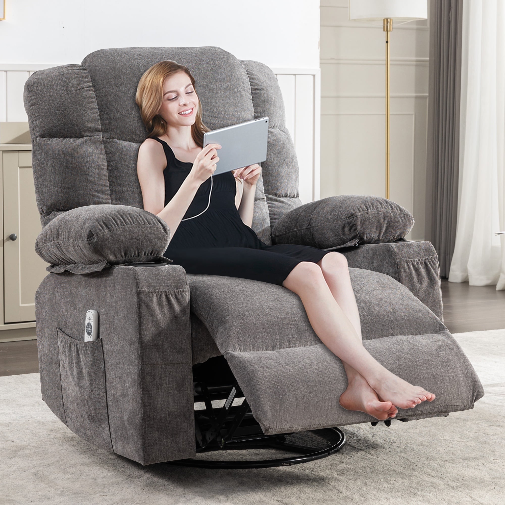 FANYE Power Lift Recliner Chair – Massage & Heat, Adjustable Positions, For Elderly (Charcoal Gray) - View #4