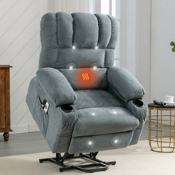 Lift Chairs, Power Lift Recliner Chairs for Elderly with Heat and Massage, 23.23" Seat Oversize Power Reclining Sofa Chairs for Living Room, with Side Pocket, Cup Holder, USB Port, Blue