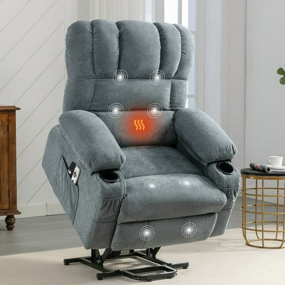 Lift Chairs, Power Lift Recliner Chairs for Elderly with Heat and Massage, 23.23" Seat Oversize Power Reclining Sofa Chairs for Living Room, with Side Pocket, Cup Holder, USB Port, Blue