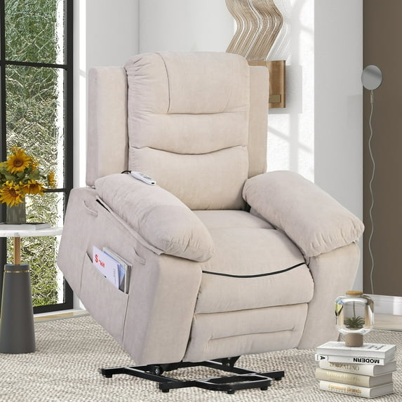Lift Recliner, Fabric Electric Lift Chair with Remote Control and Side Pocket, Extra Wide Power Lift Recliner for Living Room, Wide Seat Power Recliner Sofa for Elderly, 330lbs Capacity, Beige