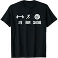 thumbnail image 1 of Lift Run Shoot Funny Running Shooting Weightlifting Athlete T-Shirt, 1 of 3