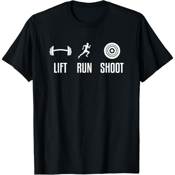 Lift Run Shoot Funny Running Shooting Weightlifting Athlete T-Shirt