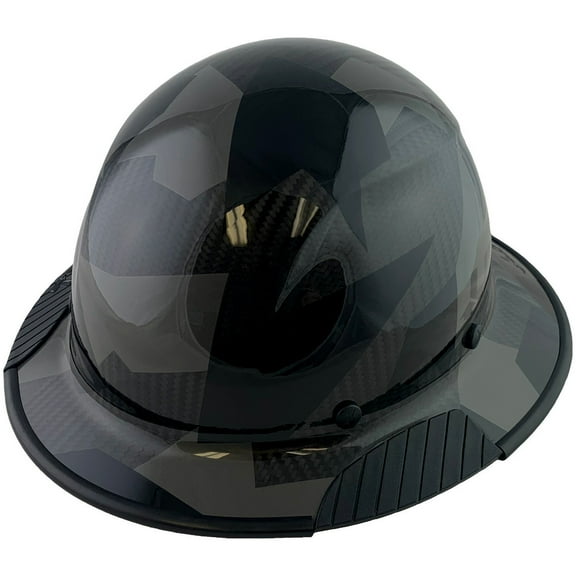 Lift Safety Actual Carbon Fiber Hard Hat - Full Brim Camo Black with Protective Edge and Tote