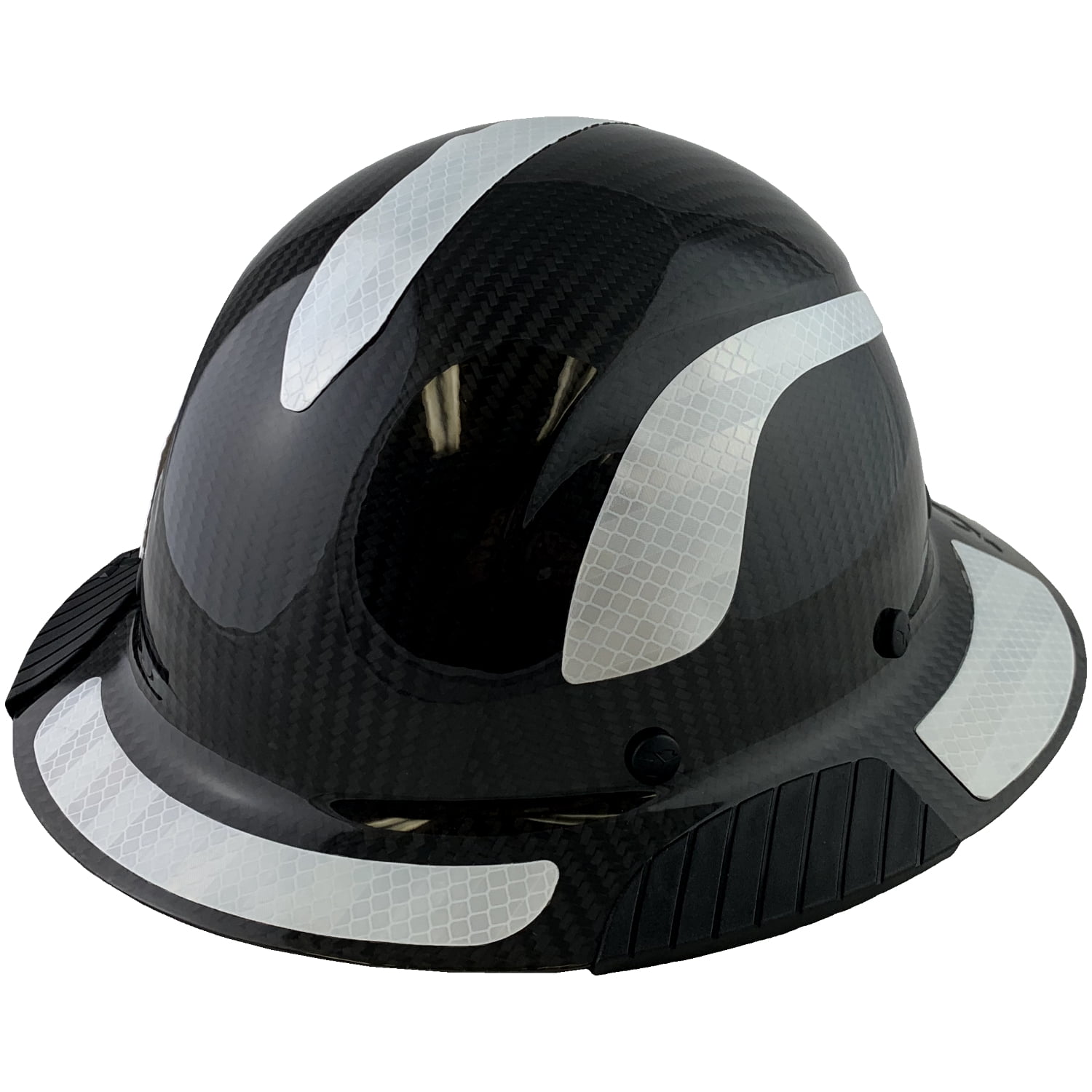Lift Safety Helmet - Actual Carbon Fiber Full Brim Hard Hat - Glossy Black with White Reflective Decals with Hard Hat Tote Bag
