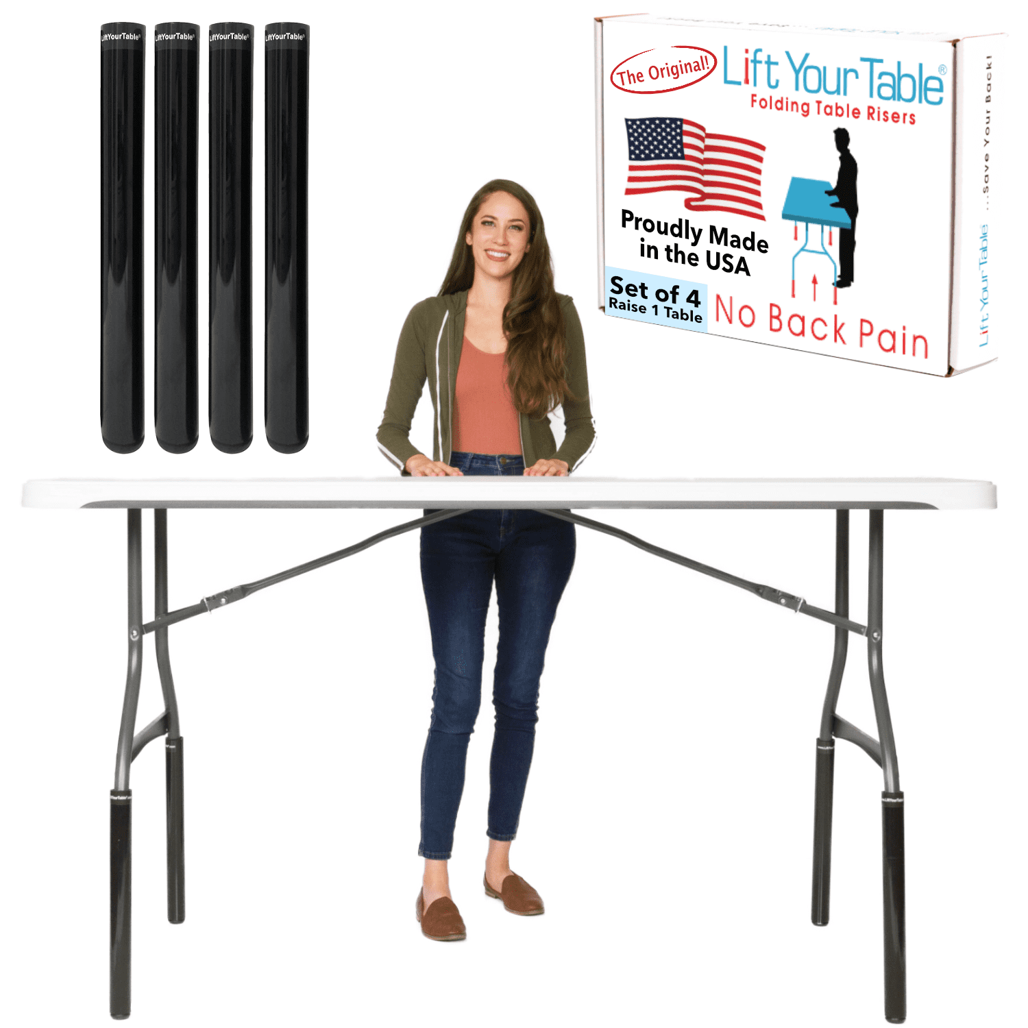 Lift Your Table® Folding Table Risers, Bar Height, Durable, Set of 4 ...