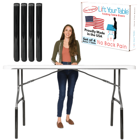 Lift Your Table® Folding Table Risers, Bar Height (Non-Slip Foot), Sturdy Folding Table Extensions for Bent Leg Tables (Set of 4)