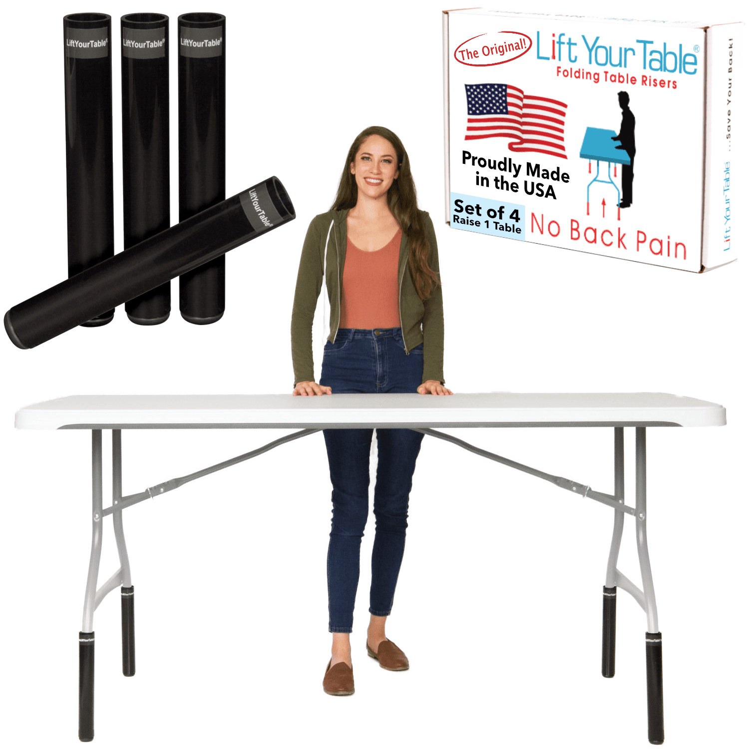 Lift Your Table® Adjustable Folding Table Risers, Counter Height, Non ...