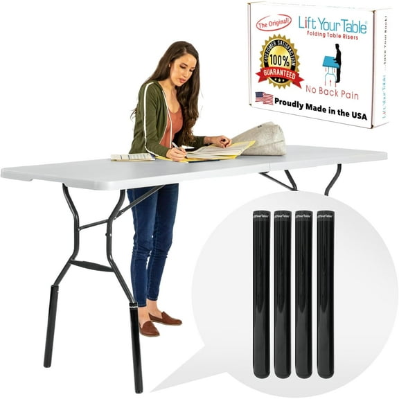 Lift Your Table Folding Table Risers - Standing Desk Kit - USA Made, Durable, Sturdy, Portable, Easy-to-Use Extensions Transform Bent Leg Folding Tables into a Full Size Standing Desk (Set of 4)