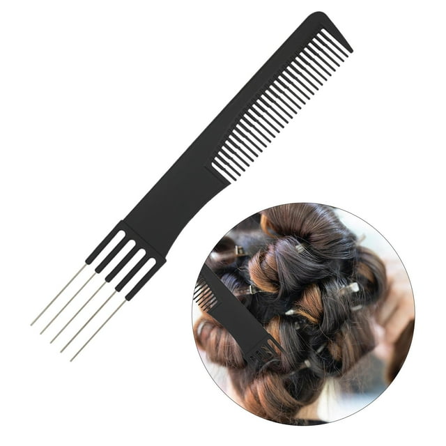 Lift Teasing Comb/ Carbon Comb with Metal Prong Detangler for All Hair