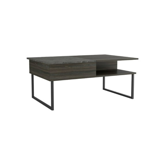 Lift Top Coffee Platform With Hidden Storage, Expansive Desk Area, Metal Supports, Woody Decoration Table One Shelf, Spacious In /, Design, Reinforced Metallic Legs