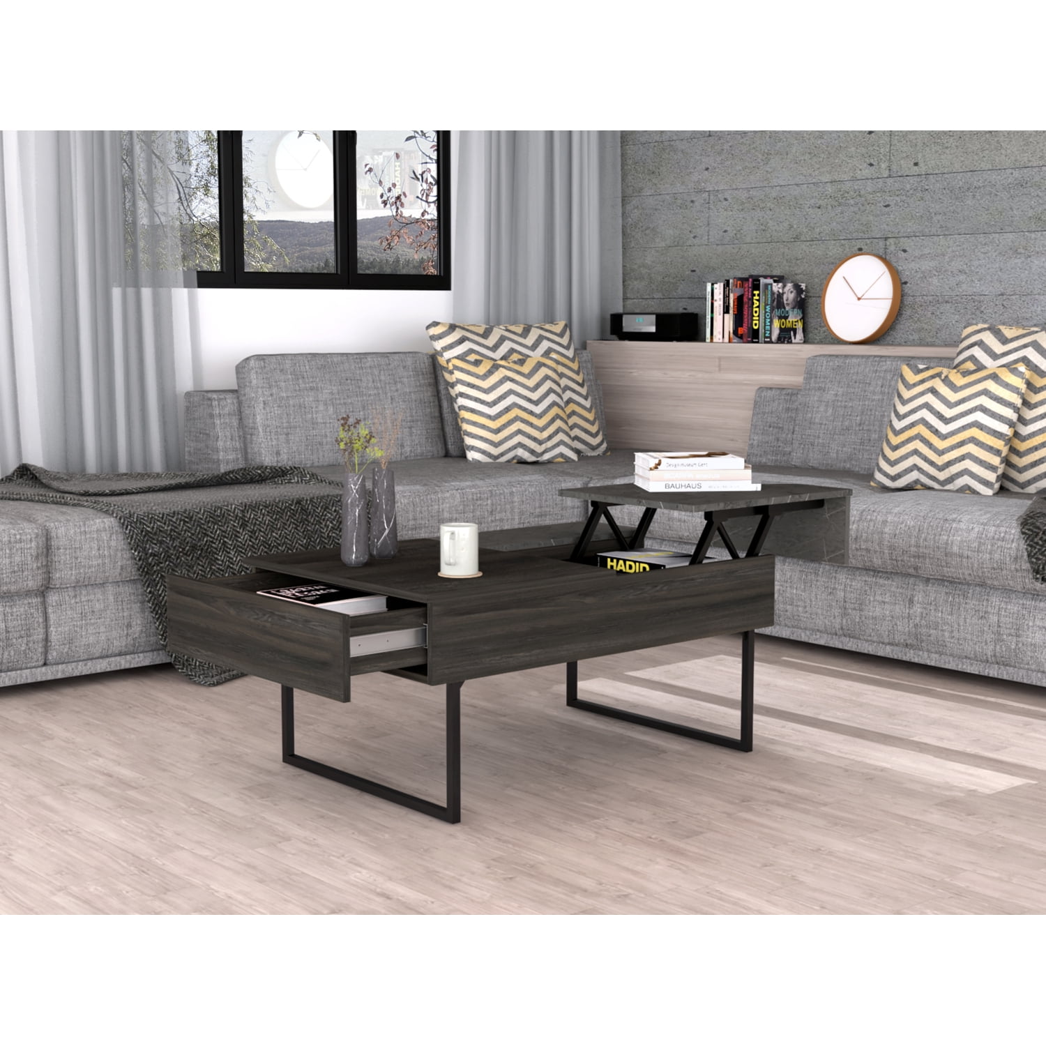 Lift Top Coffee Table 2 Dazza Onyx Finish with Storage