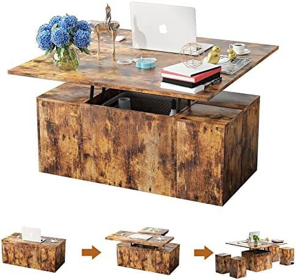 Lift Top Coffee Table 3 in 1 Multi Coffee Table with 4 Bench 39.4