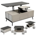 thumbnail image 1 of Lift Top Coffee Table, 3-in-1 Multi-Functional Center Table with 4 Stools, Space Saving Folding Dining Table Coffee Table with Hidden Storage, Convertible Coffee Table to Dining Table for Living Room, 1 of 9