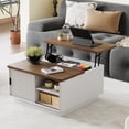 thumbnail image 1 of Pusnapku Lift Top Coffee Table, 31" Square Center Table with Sliding Door and Hidden Storage, Wood Fluted Accent Desk for Living Room, Home Office, 1 of 9