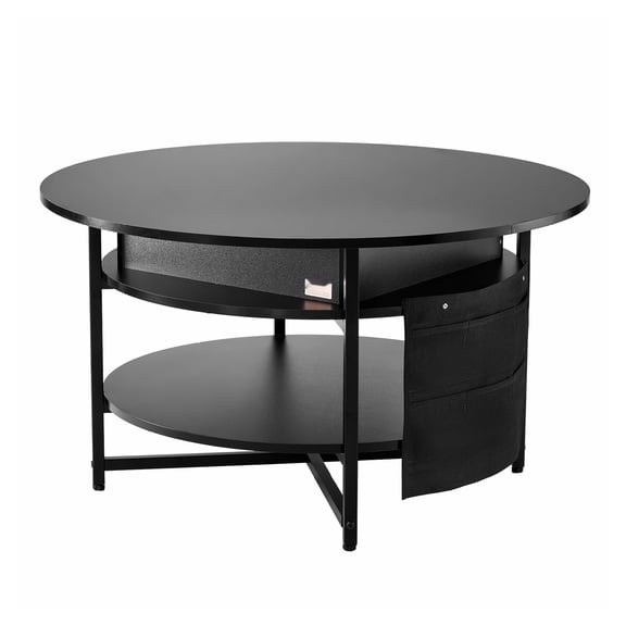 Lift Top Coffee Table, 35.3" Round Black Coffee Table with Storage, Pop Up Coffee Table for Living Room, Adjustable Height