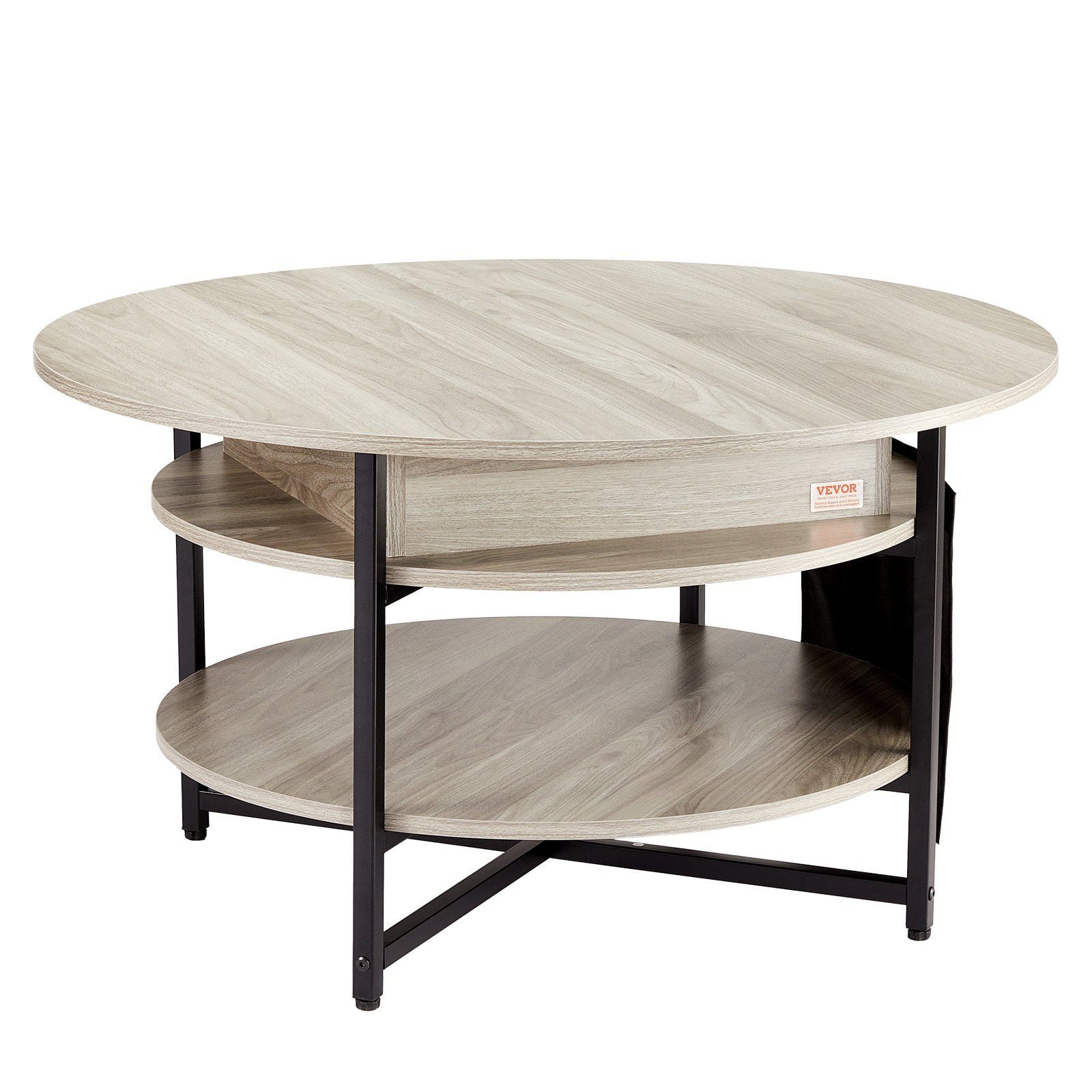 VEVOR Round Gray Wood and Metal Lift-Top Coffee Table with Storage