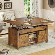 Lift Top Coffee Table, 4 in 1 Convertible Coffee Tables with Storage and Hidden Compartment for Living Room, Farmhouse Coffee Table Converts to Dining Table, Dining Reception Room, Rustic Brown