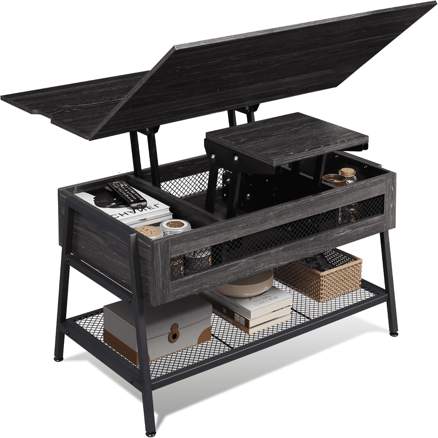 Lift Top Coffee Table 4 in 1 Coffee Table with Hidden Compartment Multi