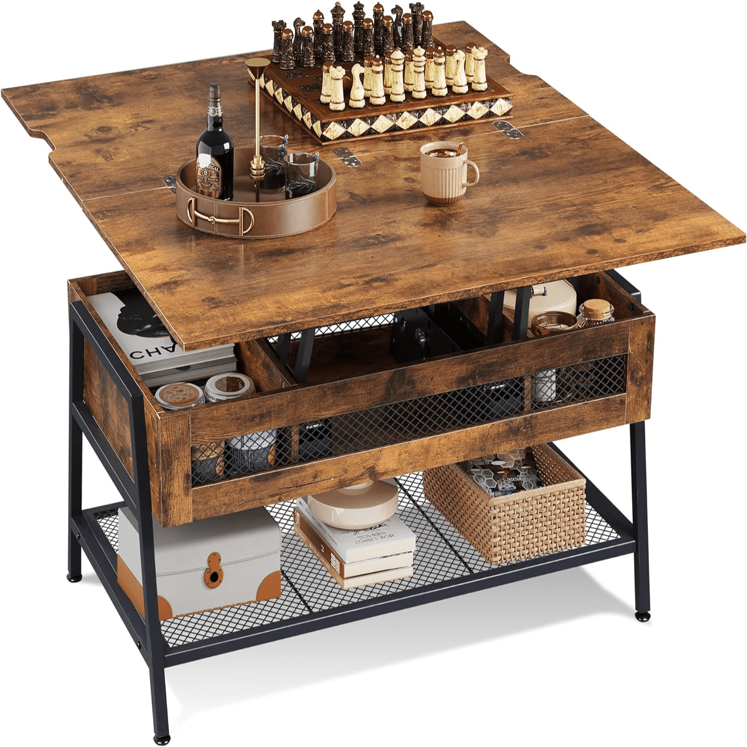 Lift Top Coffee Table 4 in 1 Coffee Table with Hidden Compartment Multi