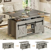 Lift Top Coffee Table, 4 in 1 Multi-Function Convertible Coffee Tables with Storage and Hidden Compartment, Farmhouse Coffee Table Converts to Dining Table for 