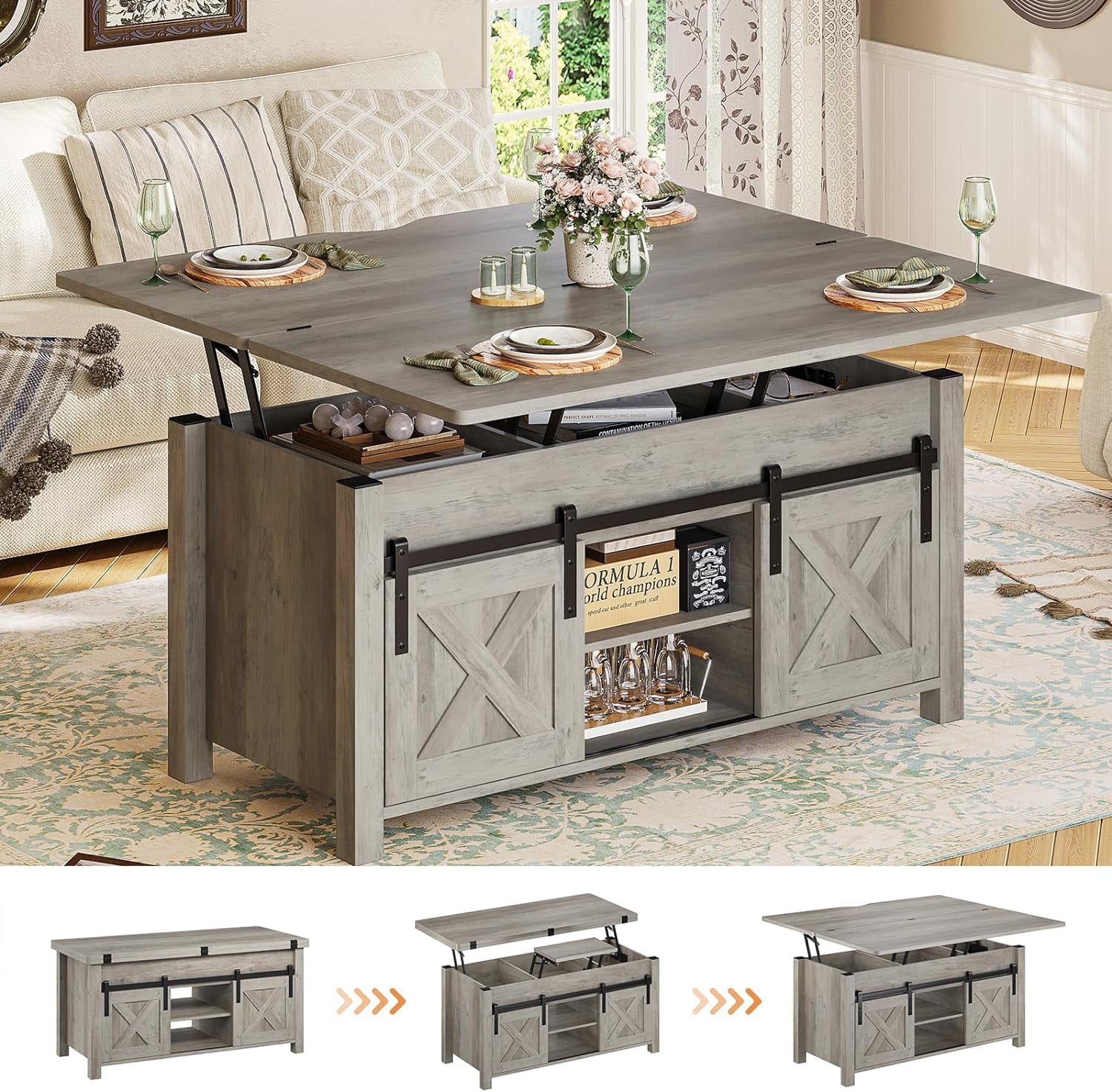 Lift Top Coffee Table, 4 in 1 MultiFunction Convertible Coffee Tables with Storage and Hidden