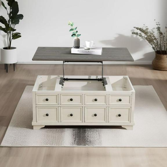 Lift Top Coffee Table, 46" x 26", Dark Grey & White, Single Piece