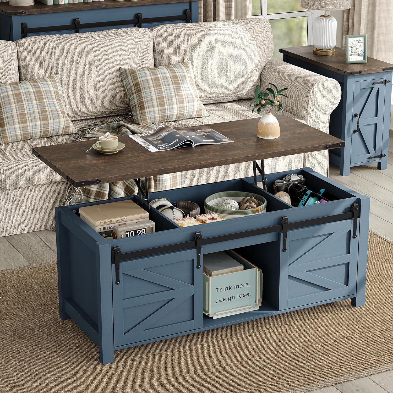 Lift Top Coffee Table, 47.3'' Farmhouse Coffee Table with Large Hidden ...