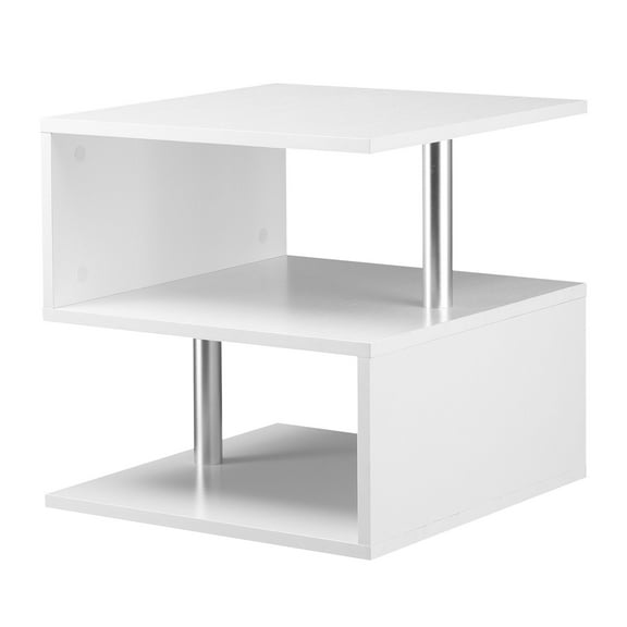 Lift Top Coffee Table Designer S-Shaped White 3-Tier Side Table Multi Level with 2 Steel Support Poles