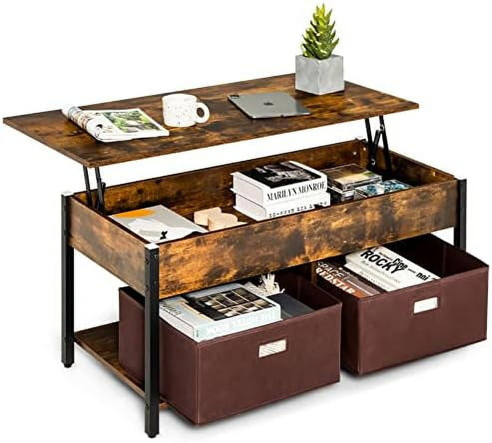 Lift Top Coffee Table with Drawers Multifunctional Popup Central Table