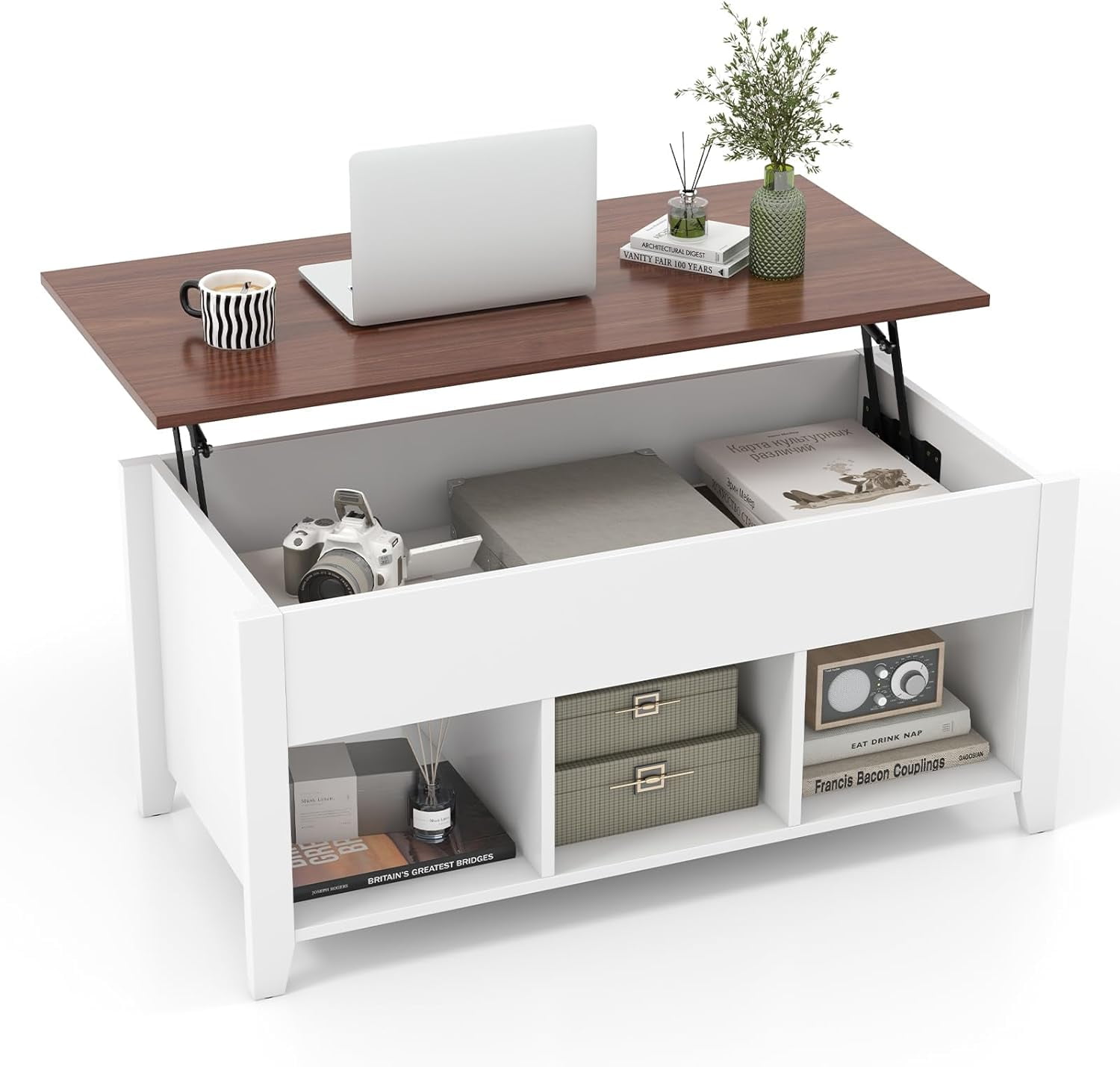 Lift Top Coffee Table, Farmhouse Center Table with Hidden Compartment ...